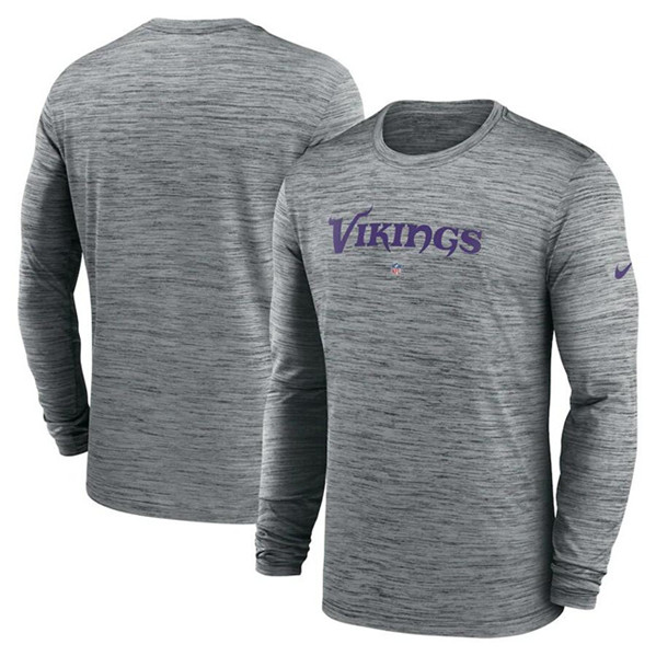 Men's Minnesota Vikings Gray Sideline Team Velocity Performance Long Sleeve T-Shirt
